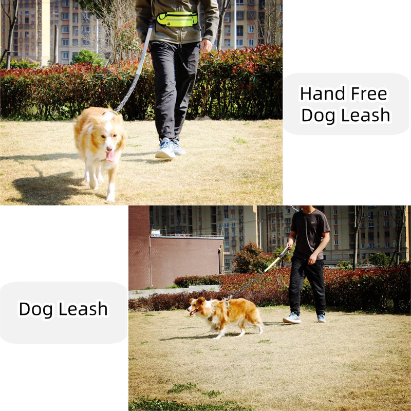 FJ Four Joys Hands Free Dog Leash with Zipper Pouch, Waist Leash for Dog Walking with Shock Absorbing Bungee for Walking, Jogging and Running (Yellow-Green) Yellow-green - BeesActive Australia