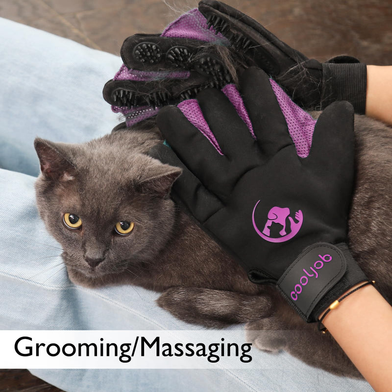 COOLJOB Grooming Gloves, Pet Shampoo Bath Brush, Gentle Glove with Detangling Brush, Hair Removal Glove for Cat, Dog, Horse, Rabbit (Size S-M)