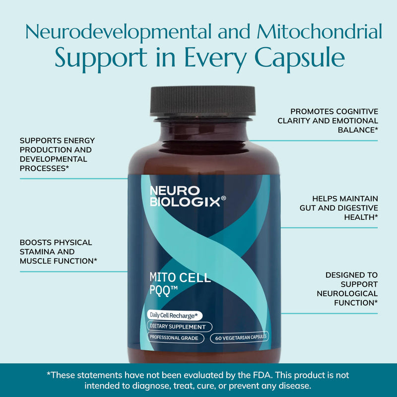 Neurobiologix Mito Cell PQQ Energy & Focus, CoQ10 & NADH, 60 Capsules | Vitamin C, Acetyl L-Carnitine & Antioxidants, Mitochondrial Support