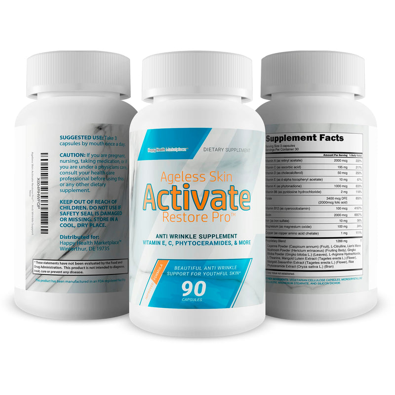 Ageless Skin Activate Restore Pro - Our Best Anti Aging Supplement - Ageless Brain & Body Reactivate Anti Aging Pills - Anti Ageing Re Activate Capsules - Anti Age Youth Reactivate Skin Supplement