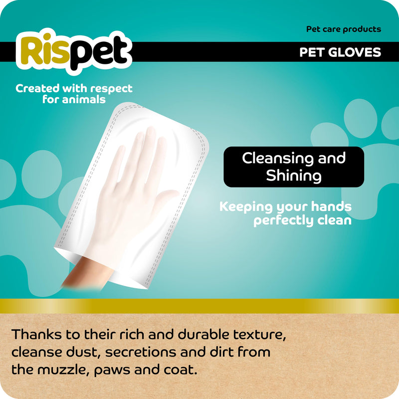 Rispet Disinfectant Glove Wipes for Cleaning Dogs, Cats and Pets, Removes Hair, Cleans and Deodorizes, Disposable Hygiene Gloves, 8 Gloves - BeesActive Australia