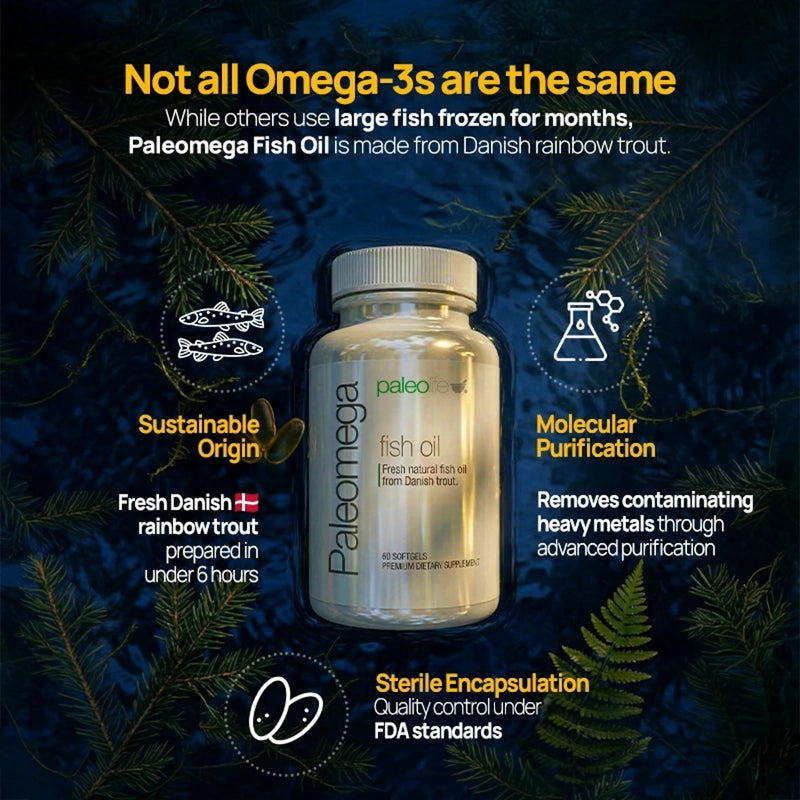 Paleolife - Premium Paleomega Fish Oil. Fresh Natural Fish Oil from Danish Trout - 1500 mg. 60 Soft Capsules (1-Pack) 1