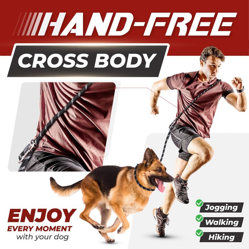 Dinowo Hands-Free Dog Leash, Crossbody, Adjustable Size, Universal fit, Waist Belt, Reflective, Ideal for Running, Jogging, Hiking, and Walking Your Pet, Fits Small to Large Dogs, Durable Nylon Adjustable Fit / Black - BeesActive Australia