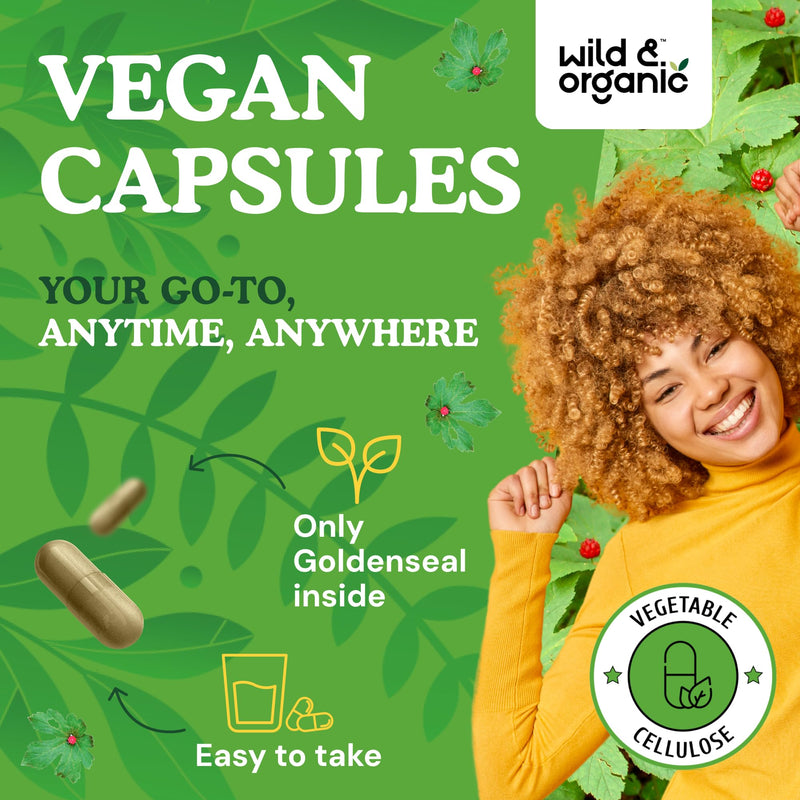 Wild & Organic Goldenseal Root Capsules 1000mg - Immune & Lung Support - 90 Goldenseal Root Powder Capsules - 45 Days Supply - Vegan, No Fillers, Non-GMO - BeesActive Australia