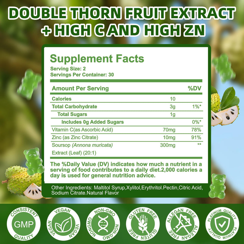 Soursop Graviola Gummies 2 Pack,Natural Soursop Leaves Seeds Gummies adults | Natural Soursop Extract Gummies with Vitamin C, Zinc, Digestive Aid, Immune Support and Antioxidant Properties, 60 Gummies 2 Count (Pack of 1)