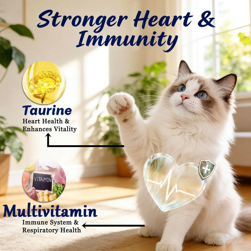 Taurine Supplement for Cats, Feline Taurine Chews Supports Heart Health, Coat Vitality & Immune, 23-in-1 Best Multivitamin Treats with Omega 3 Fish Oil for Senior Cats, 200g/150Bites