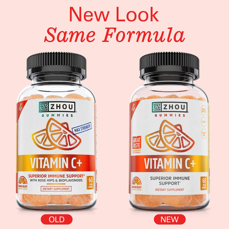 ZHOU Vitamin C+ Gummies - Vitamin C for Adults and Kids - 60 Vegan Gummies | 270 mg per Gummy with Bioflavinoids and Acerola for Immune Support 60 Count (Pack of 1) Vitamin C+