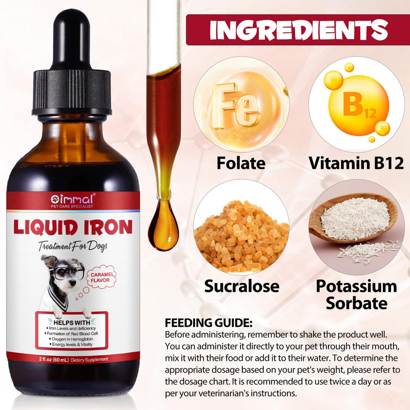 Iron Supplement for Dogs - Liquid Drops for Anaemia Treatment & Prevention | Supports Healthy Blood Cell Production & Oxygen Transport | Palatable Caramel Flavour 60mL