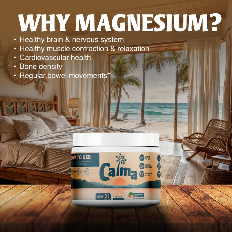 Calma – Watermelon Lime Calming Drink Mix, Magnesium Glycinate & Citrate with KSM-66 Ashwagandha, L-Theanine & Vitamin D3 (CELLg8) – Sugar Free, Non-GMO – 31 Servings
