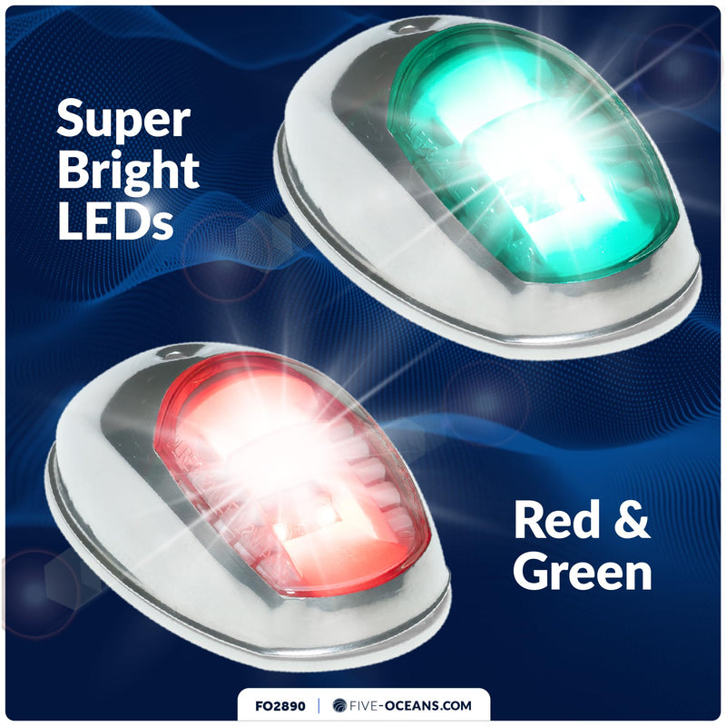 Five Oceans Boat Navigation Lights, LED Bow Light, Navigation Lights for Boats LED Red and Green, Boat Lights Navigation Vertical Mount Sidelight, 12V, USCG 2NM Certified - FO2890 - BeesActive Australia