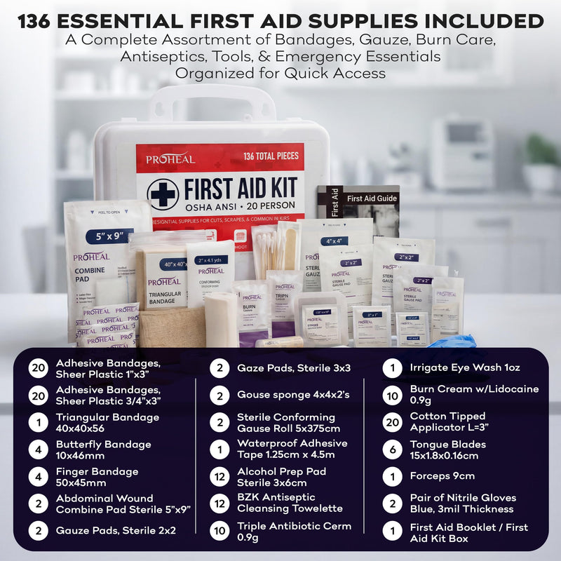 20 Person OSHA Compliant First Aid Kit for Businesses, Vehicles, Trucks, Construction Site - Type III, ANSI Class A Emergency Kit - 136 Piece Essential First Aid Supplies 20 Person Kit