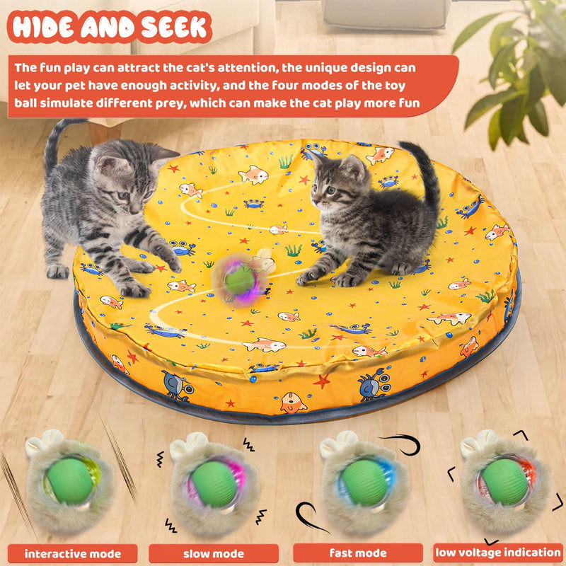 Interactive Cat Toy Ball,Self Rolling Cat Ball in Pouch Fixed with Steel Rim,Rechargable Automatic Motion Activated Moving Toy with 3 Working Modes,Hide and Seek Mouse Catching Game,28 Inch Yellow - BeesActive Australia