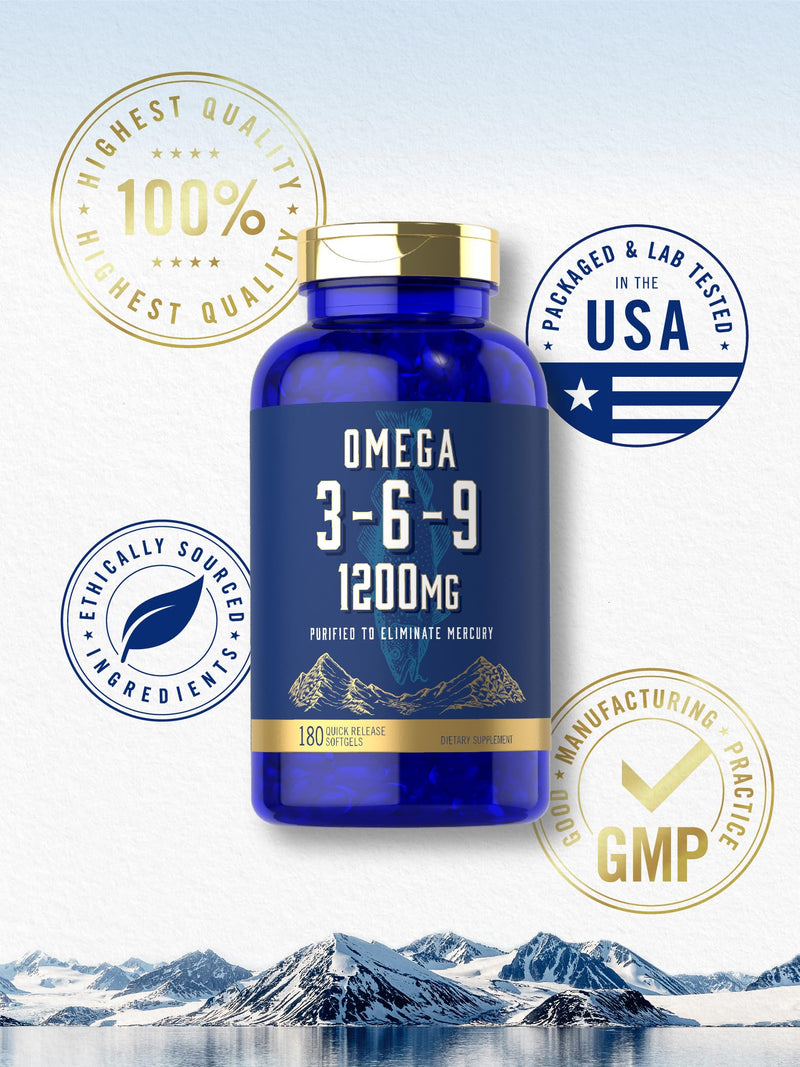 Carlyle Omega 3 6 9 Supplement | 1,200mg | 180 Softgel Capsules | Triple Omega Complex | Fish, Flaxseed & Borage Oils with EPA & DHA | Non-GMO & Gluten Free