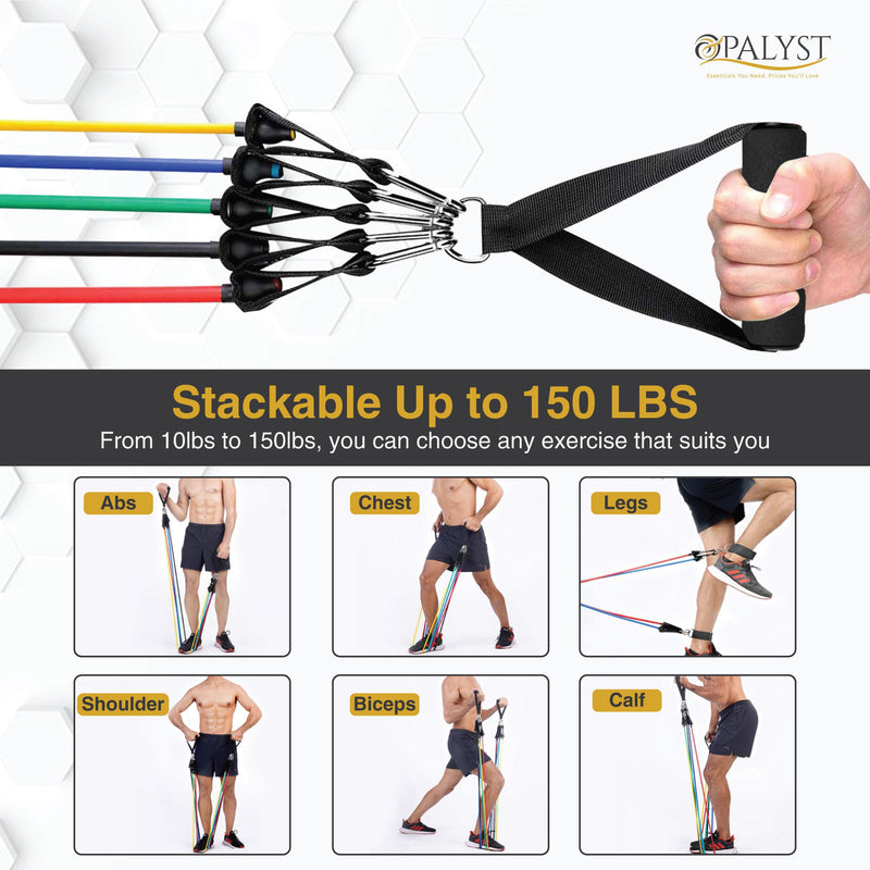 11pcs Resistance Band Set for Home Gym – Heavy Duty Exercise Tube Bands with Handles, Door Anchor & Ankle Straps – Full Body Workout Equipment for Strength Training, Yoga, Pilates, Physical Therapy