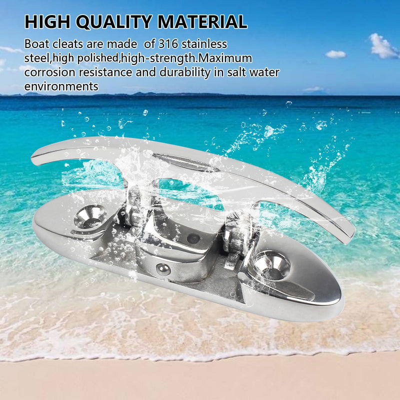Boat Cleats 4-3/4inch and 6inch,316 Stainless Steel Folding Boat Dock Cleats,Flip Up Dock Cleat Rope Cleat for Boat,Yacht,Decks,Dock Line Mooring,Fasteners Included (2Pack,4Pack) 4-3/4"-2Pack - BeesActive Australia