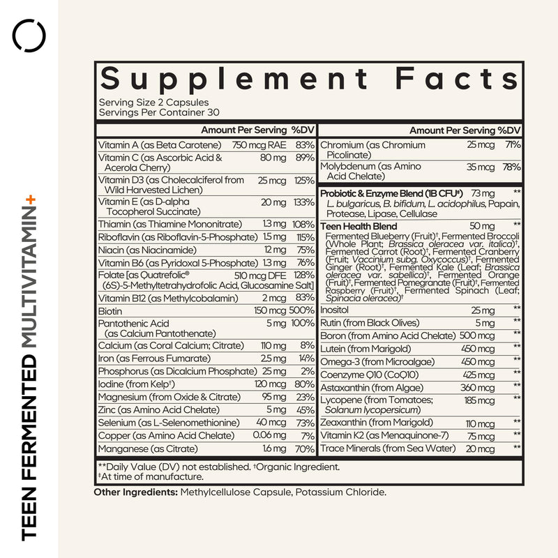 Codeage Teen Multivitamin Supplement – Daily Vitamins and Minerals for Teen Boys and Girls – Organic Whole Food Formula with Omega-3 and Vitamins A to K - 2 Pack