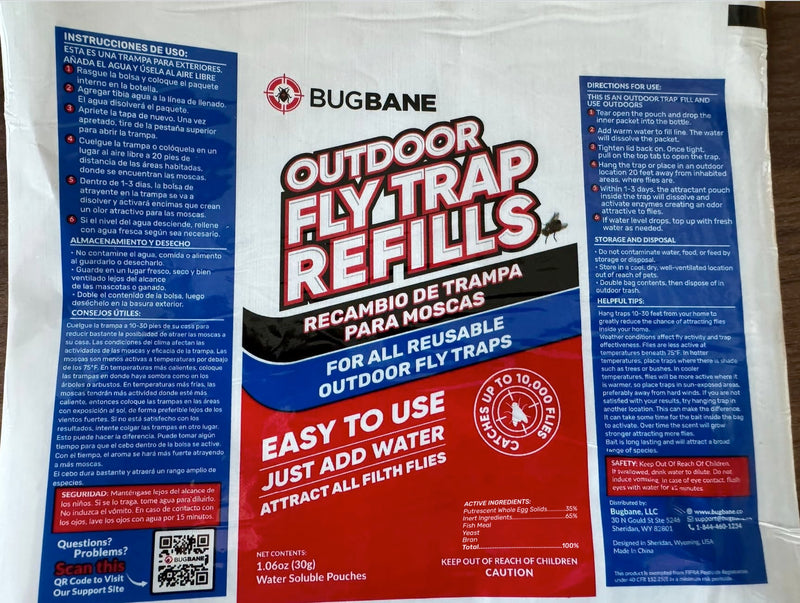 Fly Trap Bait Refills 3x30g. Natural Fly Magnet Bait Refill for All Reusable Outdoor Fly Traps. Fly Bait Refill Packets Fly Attractant Fly Bait Granules. Fly Trap Attractant - BeesActive Australia