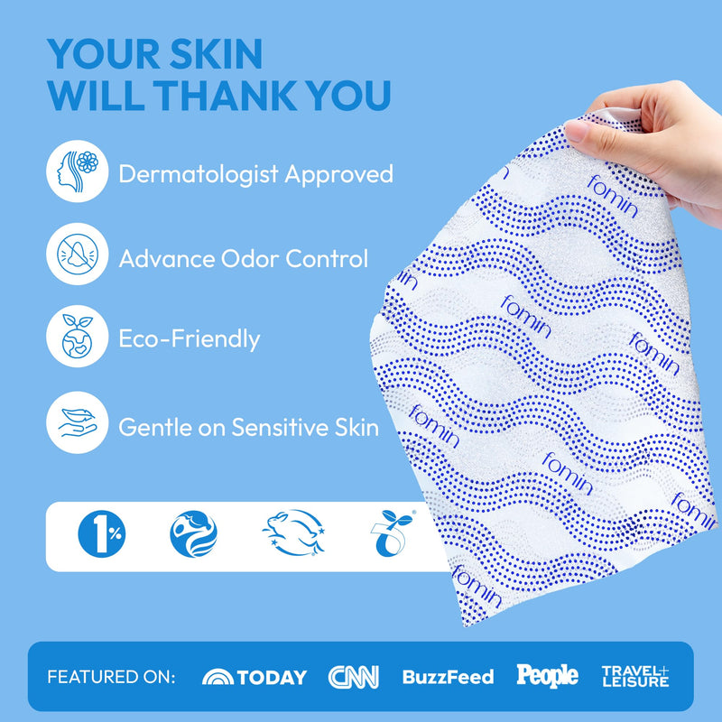 FOMIN Travel Shower Wipes - 10 Pack XL No Rinse Bathing Wipes | Fragrance-Free Full Body Wipes for Adults with Vitamin E - Individually Wrapped Waterless Bath Wipes - No Rinse Needed Fragrance Free 10 Count (Pack of 1)
