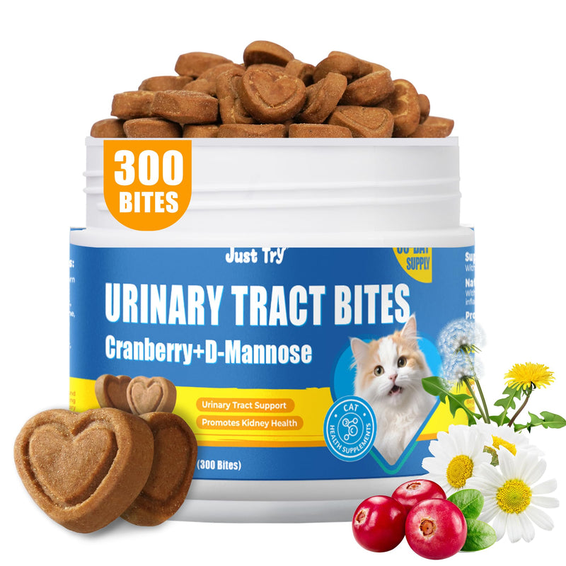 Just Try 300 Bites 6.35 oz Urinary Tract Bites for Cats - Cranberry & D Mannose Formula for Bladder Health - Prevent UTI & Promote Urinary Comfort - Grain Free, Natural Ingredients Cat Supplements Urinary Health