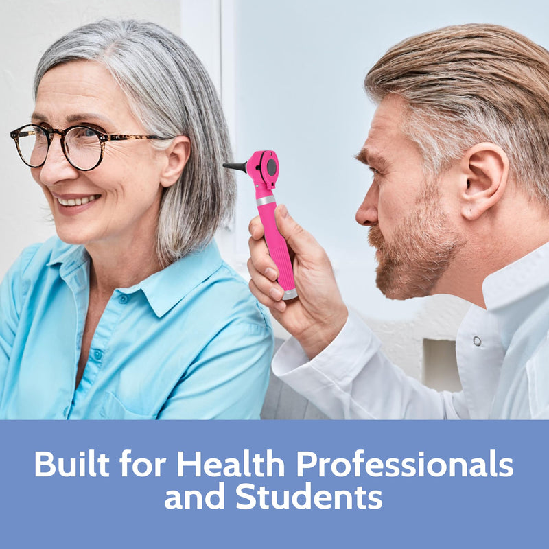 Pocket LED Otoscope for ENT Examination – Bright Light Diagnostic Tool for Students & Home Use, Pink, 10 Specula + Extra Bulb - BeesActive Australia