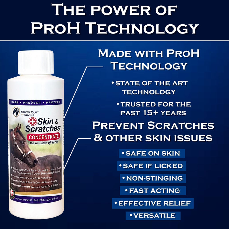 Show Out Skin & Scratches 4 oz Concentrate - Fast Relief and Prevention for Horse Care. Use on Equine Scratches/Mud Fever, Girth Itch, Mange, Thrush, Rain Rot, Ringworm, etc w/Empty Spray Bottle 32 fl oz - PawsPlanet Australia