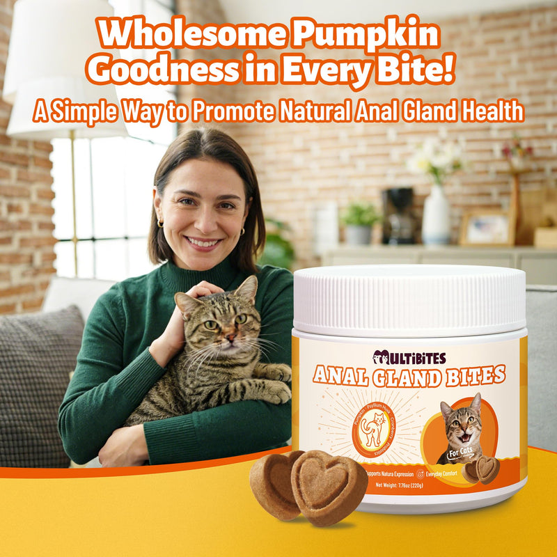 7.76 oz Anal Gland Bites for Cats - Anal Gland Health - Cat Digestive Support & Urinary Supplement with Pumpkin Seed, psyllium Husk & cat probiotic - cat Vitamins and Supplements