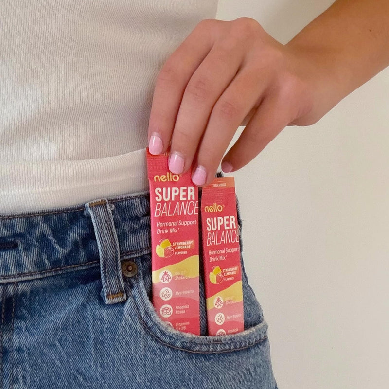 Nello Superbalance Hormonal Support Drink Mix, SRI-81 Shatavari, Myo-Inositol, Rhodiola Rosea, Vitamin C, Magnesium, Theobromine (20 Servings, Strawberry Lemonade) 20 Count (Pack of 1)
