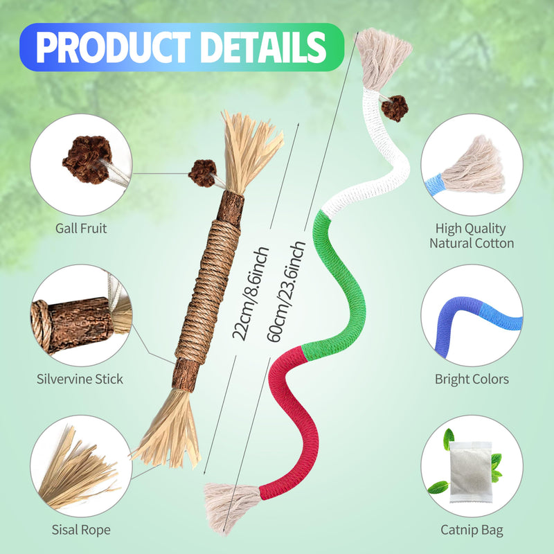 4 Pcs Cat & Kitten Chew Toy, Cat Toys Chew Ropes and Silvervine Cat Chew Sticks with Refillable Natural Catnip Bag for Teeth Cleaning, Safe Interactive Cat Toys for Indoor Cats 4 Pack - BeesActive Australia