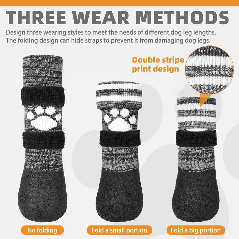 KOOLTAIL Anti Slip Dog Socks to Prevent Licking Paws for Hot/Clod Pavement,Waterproof Long Snow Dog Boots&Paw Protectors with Strap Traction Control for Hardwood Floor for Small Medium Large DogsXL Black with Paw Pattern X-Large - BeesActive Australia