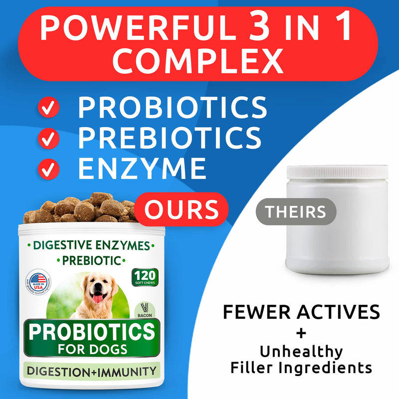 Probiotics + Calming Hemp Treats for Dogs Bundle - Gas, Diarrhea, Allergy + Anxiety Relief - Enzymes + Prebiotics + Hemp Oil - Improve Digestion + Stress Relief - 120 + 120 Chews - Made in USA