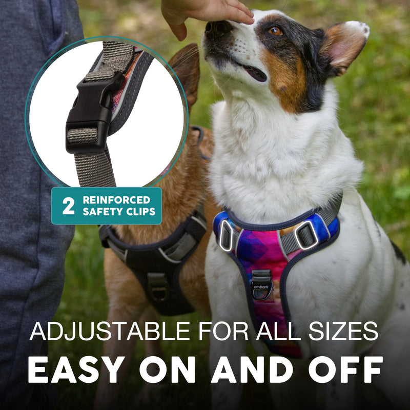 Embark Urban Dog Harness, No-Pull Reflective Trim Dog Harness for Small, Medium & Large Dogs - Military Grade Nylon, 2 Leash Clips & Gel Lined Handle. Soft & Padded Puppy Dog Vest for Any Breed M (Chest: 24-28") Aurora - BeesActive Australia