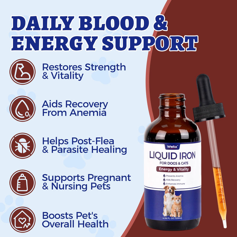 4oz Liquid Iron Supplement for Cats&Dogs-Vitamin B12&C-Cat Anemia Supplements, Hemoglobin Support,Lethargy,Pregnant Cat&Dog Essentials,Kitten & Puppy Supplements-Large Volume