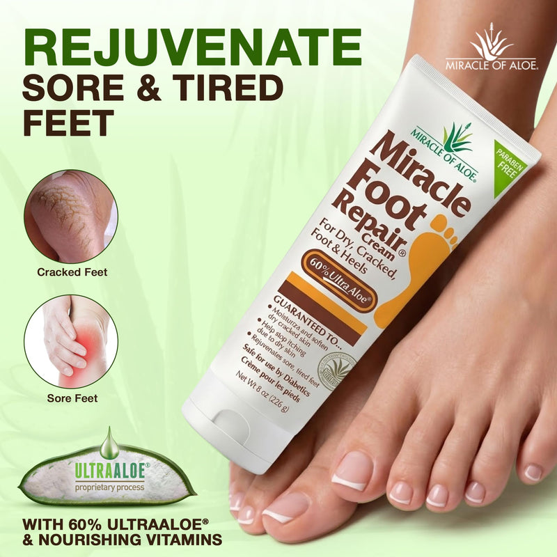 Miracle Foot Repair Cream, 8 oz + 1 oz Miracle Hand Repair, Healing Aloe Vera Lotions for Dry, Cracked Hands and Feet (8 oz Foot Cream + 1 oz Hand Cream) Foot Combo Pack - BeesActive Australia