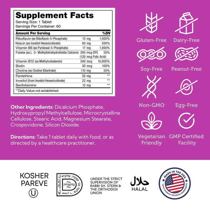 Zahler B-Complex Vitamins for Women & Men - Vitamin B Complex - B Vitamins Complex with B1 B2 B3 B5 B6 B7 B9 B12 - Advanced 2-Stage Delivery System - Gluten Free Kosher Non-GMO VIT B (60 Tablets) 60 Count (Pack of 1)