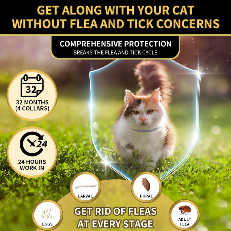 4 Pack Flea Collar for Cats, 32 Months Flea and Tick Prevention for Cats, Waterproof Cat Flea Collar, Cat Flea and Tick Treatment, Adjustable Flea and Tick Collar for Cats Kittens-Black&Gray Black&Gray - BeesActive Australia