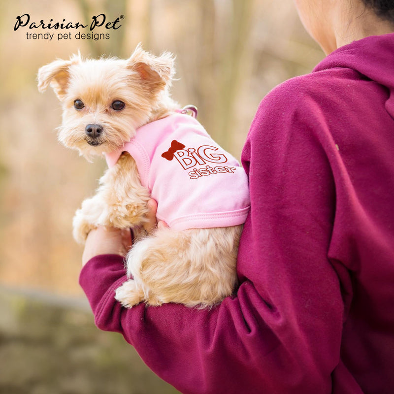 Parisian Pet Cat and Dog T-Shirt with Embroidered ' Big Sister ' - Breathable Big Sister Dog Shirt - Sleeveless Pet Vest - Machine Washable Pink Dog Shirt for Large Dogs, L - BeesActive Australia