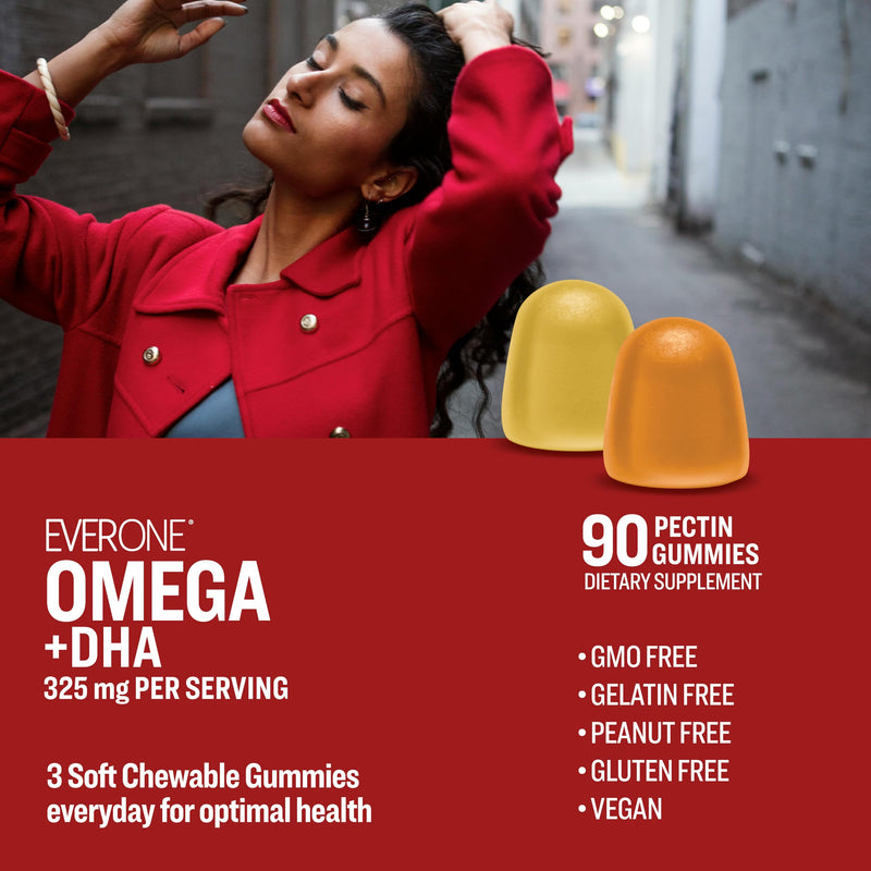 Ever One Omega Fish Oil Gummies for Adults & Teens with DHA, Omega 3, 6, 9 | Support Brain and Cardiovascular Health Supplement - Vegan, Gelatin Free, GMO Free - Orange & Lemon Flavored