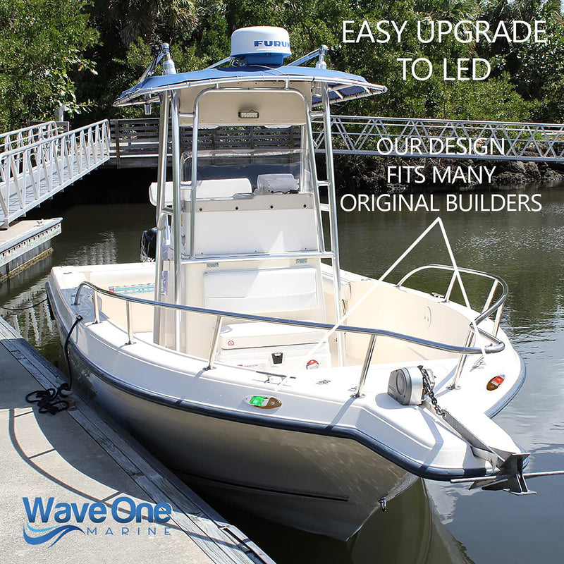 Wave One Marine Flush Mount LED Shark Eye Boat Navigation Teardrop Lights | Red And Green Stainless USCG 2NM | Waterproof 12V