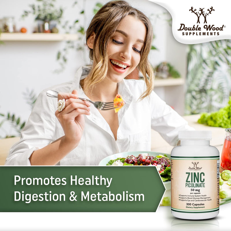 Zinc Picolinate 50mg, 300 Capsules (Immune Support) Non-GMO, Gluten Free (300 Day Supply) by Double Wood Supplements - BeesActive Australia