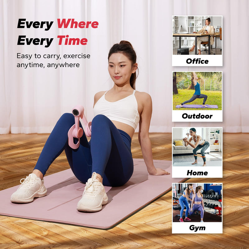 MERACH Thigh Trainer, Pelvic Floor Muscle Trainer, Inner Thigh Exercise Workout Equipment for Home Gym, Pelvic Floor Strengthening Women Pink with Band