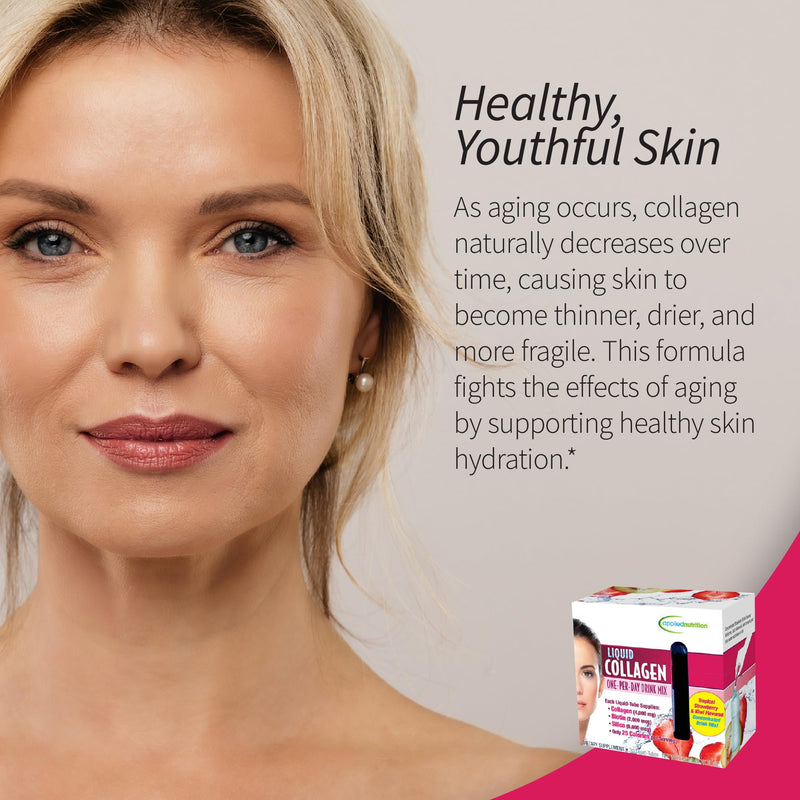 Applied Nutrition Liquid Collagen Skin Revitalization Beauty Drink | Healthy-Looking Skin | 4,000 mg Collagen + Biotin + Silica | Strawberry Kiwi Flavor Collagen Drink | 30 Liquid Tubes 30 Count (Pack of 1)