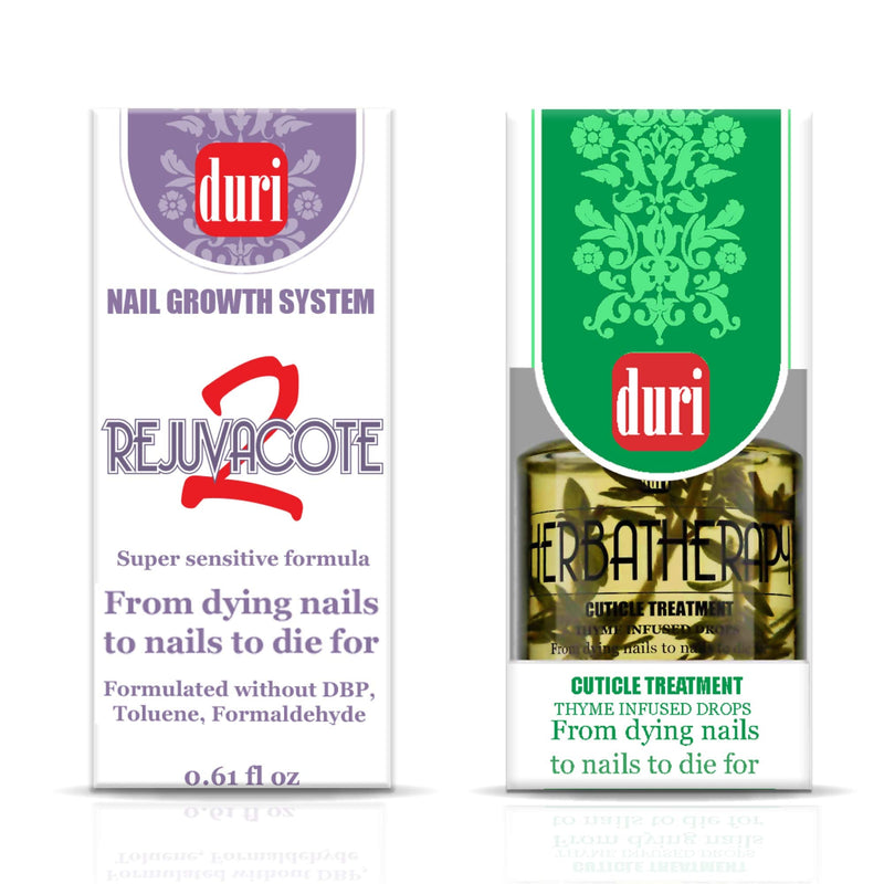 duri Rejuvacote 2 Nail Growth System Base and Top Coat, Herbatherapy Cuticle Treatment Drops - Damaged Cuticles Repair, Growth, Healthier, Stronger Nails, Strengthener (Combo Pack) Clear - BeesActive Australia
