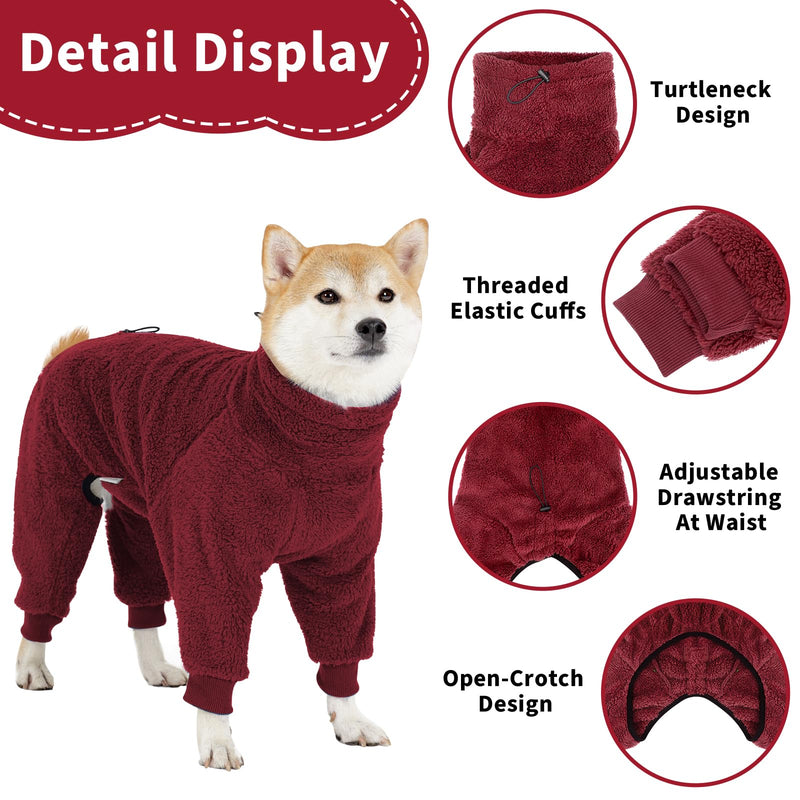 Dog Winter Coat Soft Pullover Pajamas, Warm Dog Cold Weather Coats Fleece Dog Coat, Cozy Dog Winter Jacket Windproof Fullbody Dog Jumpsuit Onesie Fleece Sweater Winter Clothes Apparel for Dogs Medium WineRed - BeesActive Australia