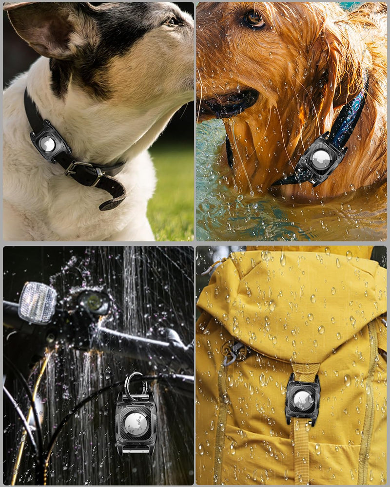 IP68 Waterproof Airtag Dog, Airtag Pendant Dog, Airtag Holder with Removable Handle, Compatible with Apple Airtag Case, Keychain for Dogs, Black Black with Handle 1 Piece - BeesActive Australia
