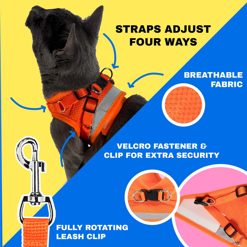 Travel Cat Harness and Leash Set - Adjustable Fit Mesh Cat Harness and Reflective Strap - Comfort Escape Proof Harness for Cats, Kitten for Outdoor Walking, Hiking (Medium, Orange) Medium - BeesActive Australia