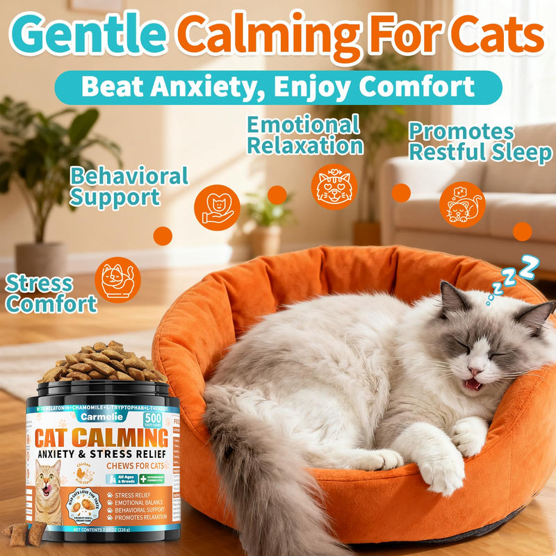 Cat Vitamins & Calming Treats, Cat Multivitamin & Calming Support with Taurine, Melatonin, L-Theanine for Stress, Mood, Skin, Immunity & Daily Wellness, Chicken & Krill Flavor