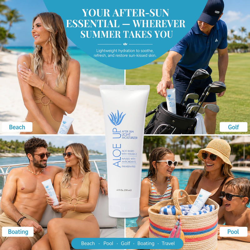 ALOE UP After Sun Light Moisturizer, Aloe Vera & Vitamin E, 4 oz | Lightweight after-sun moisturizer; Aloe vera + vitamin E; Soothing & fast-absorbing; Mineral oil free