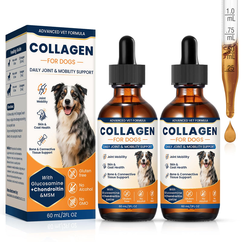 Collagen for Dogs,4.22oz (120ml) Liquid Collagen for Dogs,Enhances Joint Support,Flexibility,Cartilage and Mobility,Relieves Itching in Allergic,Liquid Drops Suitable for Cats and No Side Effects 2 Pack
