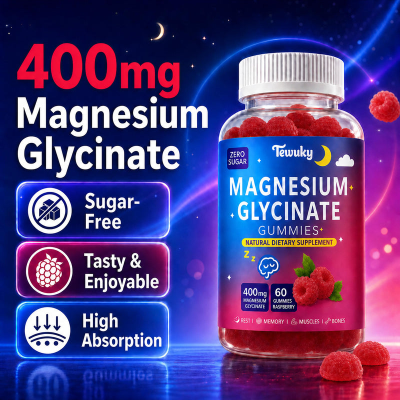 Magnesium Glycinate Gummies 400mg - Sugar Free Vegan Gummies for Adults & Kids with Vitamin D3, B6, C, CoQ10, Collagen, Zinc - Sleep, Muscle, Bone & Memory Support - 60 Raspberry Chewables 60 Count (Pack of 1)
