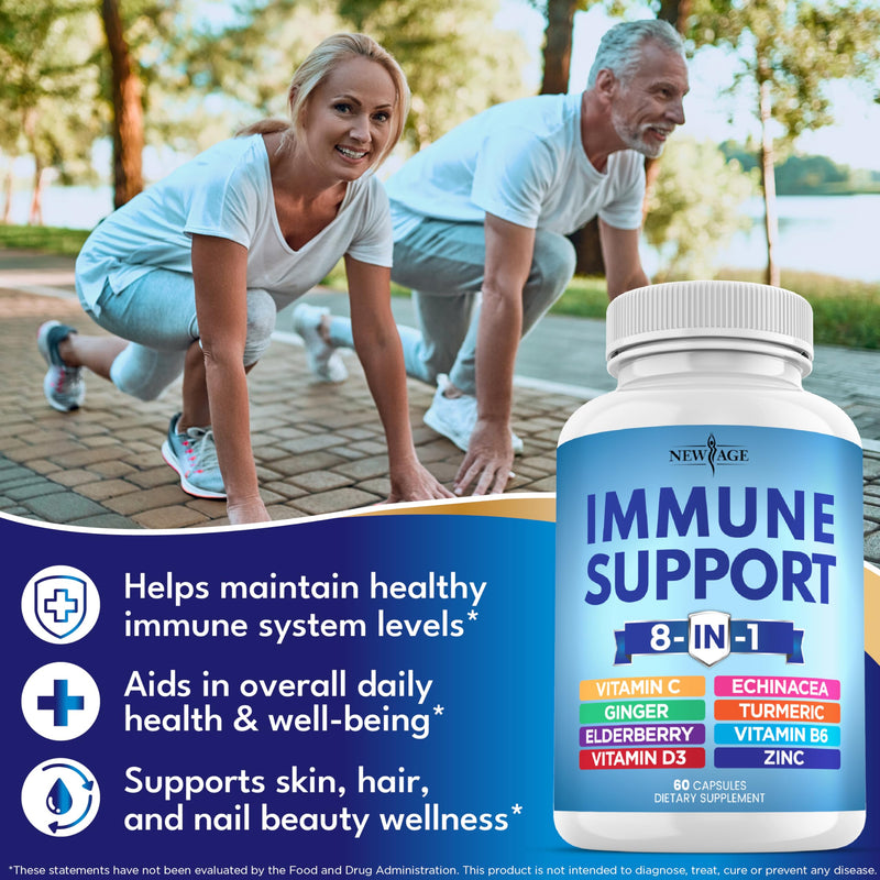 8 in 1 Immune Support Booster Supplement with Echinacea, Vitamin C and Zinc 50mg, Vitamin D 5000 IU, Turmeric Curcumin & Ginger, B6, Elderberry (8 in 1 Capsules (Pack of 5)) 300 Capsules (Pack of 5)